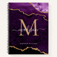 Modern Lila Glitzer Agate Geode Monogram