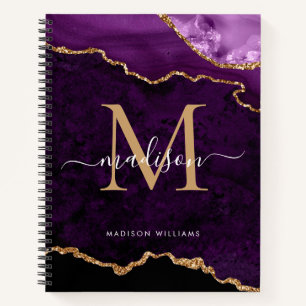 Modern Lila Glitzer Agate Geode Monogram Notizbuch