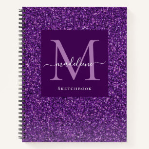 Modern Lila Glitzer Monogram Sketchbook Notebook Notizbuch