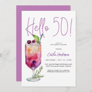 Modern Lila Hello 50 Geburtstagsparty Einladung