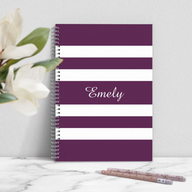 Modern Lila Streifenmuster Name Notizblock (Modern Purple Stripes Pattern Name Notebook)