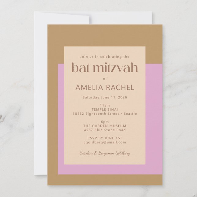 Modern Lilac Gold Pink Geometric Bat Mitzvah Einladung (Vorderseite)