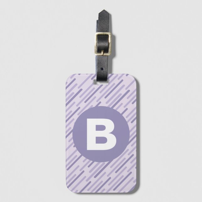 Modern Lilac Purple Diagonal Stripes Monogram Gepäckanhänger (Vorderseite Vertikal)