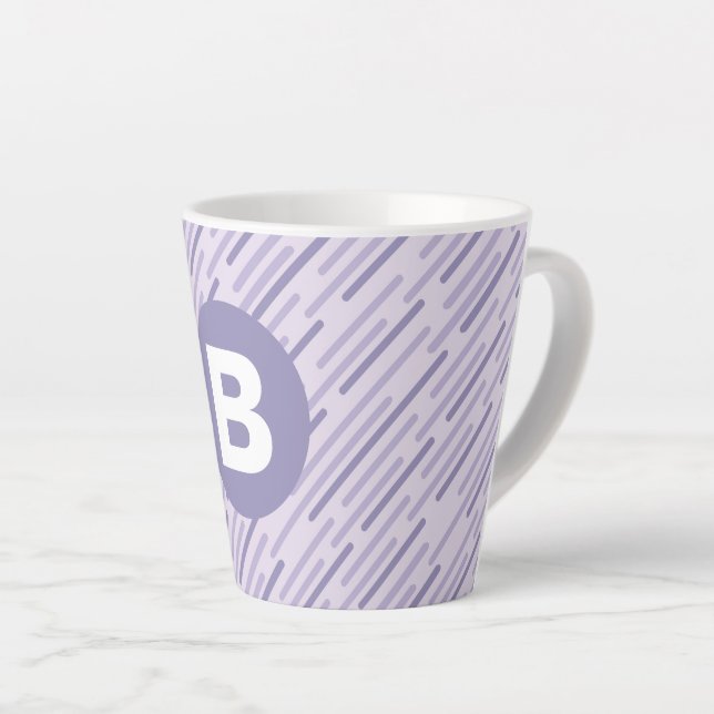 Modern Lilac Purple Diagonal Stripes Monogram Milchtasse (Rechte Ecke)
