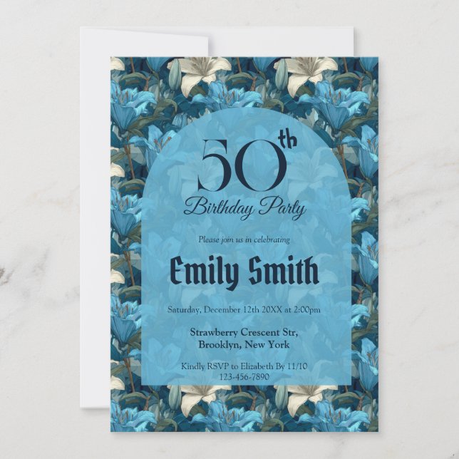 Modern Lilies Petal Happy Birthday Einladung (Vorderseite)