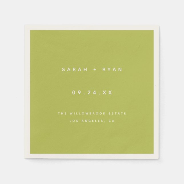 Modern Lime Green Custom Wedding Names Serviette (Vorderseite)