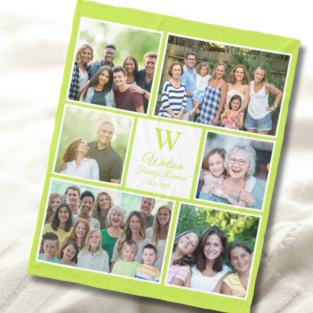 Modern Lime Green Family Reunion Monogram Photo  Fleecedecke (Von Creator hochgeladen)