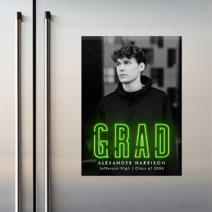 Modern Lime Green Neon Vertical Photo Graduation Magneteinladung