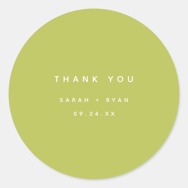 Modern Lime Green "Thank You" Custom Wedding Runder Aufkleber (Vorderseite)