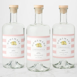 Modern Limoncello Pastellrosa Streifen Alkoholflaschenetikett