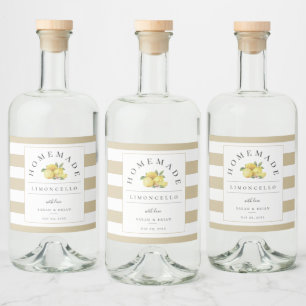 Modern Limoncello Rustikaler Sandy Beige Streifen Alkoholflaschenetikett