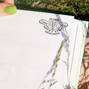 Modern Line Art Butterfly Ex Libris Buch Gummistempel