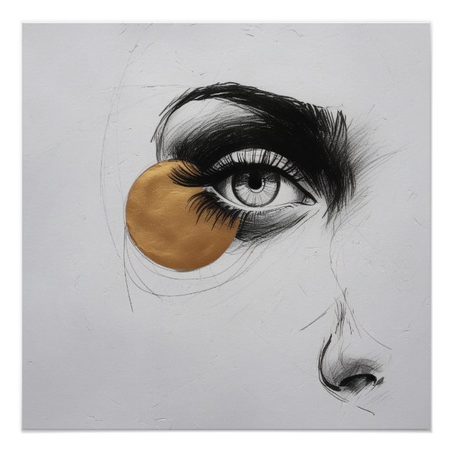 Modern Line Art Eye Poster – Gold Accent Detail (Vorderseite)