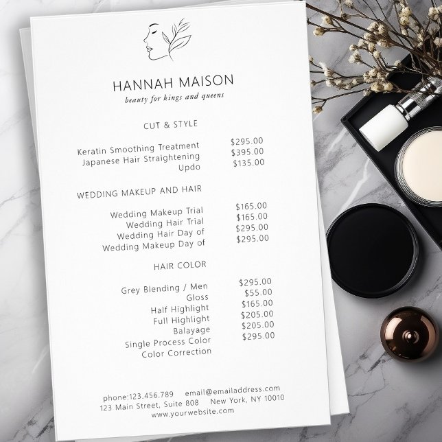 Modern, Line Art, Frau, Blätter, Salon, Preisliste Flyer (Von Creator hochgeladen)