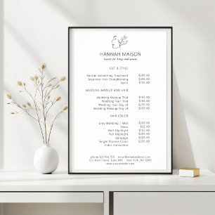 Modern, Line Art, Frau, Blätter, Salon, Preisliste Poster