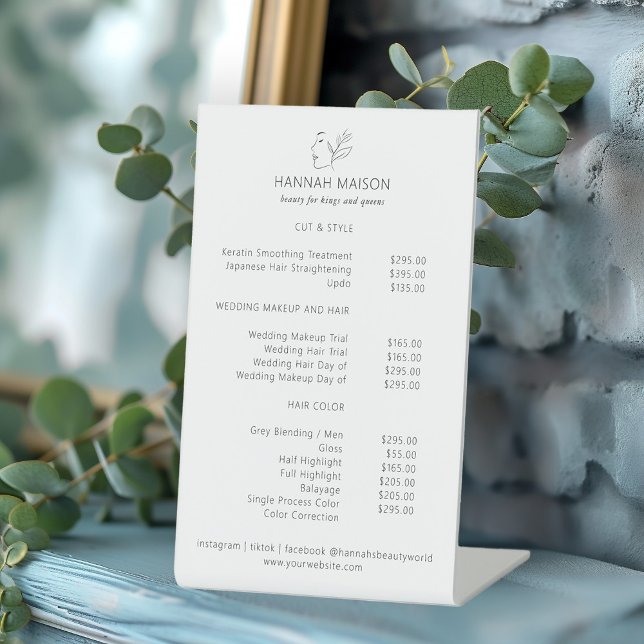 Modern, Line Art, Frau, Blätter, Salon, Preisliste Sockelschild (Von Creator hochgeladen)