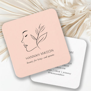 Modern, Line Art, Frauen, Blätter, Salon, Peach Quadratische Visitenkarte