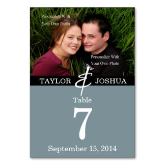 Modern Lines Slate Blue Foto Table Card Tischnummer