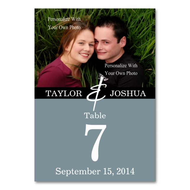 Modern Lines Slate Blue Foto Table Card Tischnummer (Vorderseite)