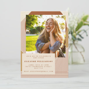 Modern Lines Terracotta 3 Foto Graduation Party I Einladung