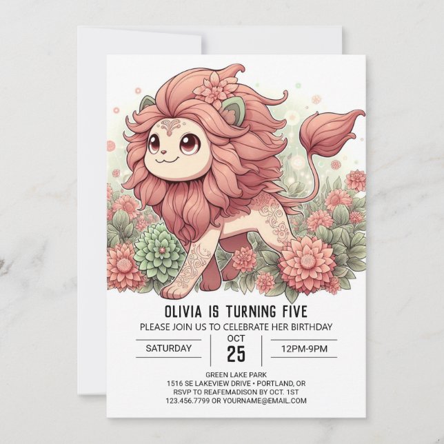 Modern Lion Digital Geburtstag Einladung (Vorderseite)