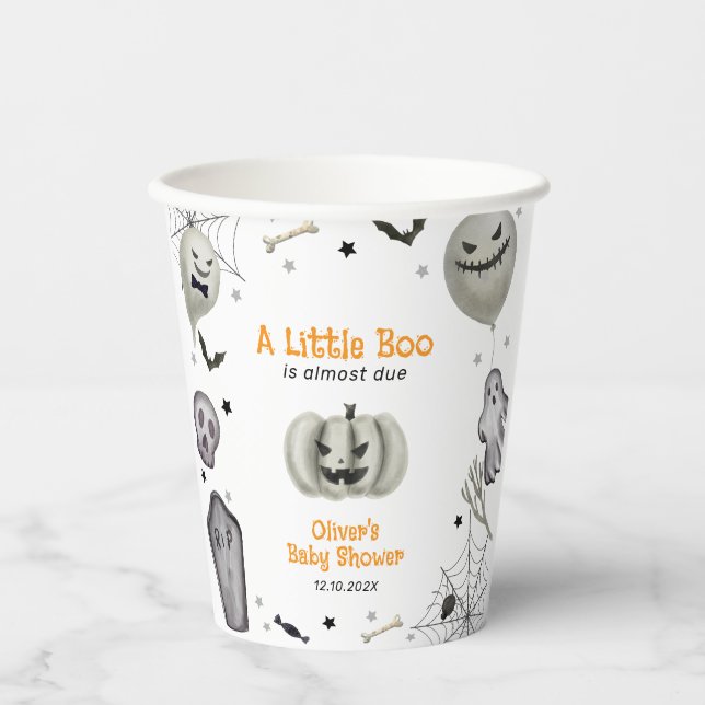 Modern Little Boo Ghost Boy Baby Dusche Pappbecher (Vorderseite)
