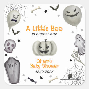 Modern Little Boo Ghost Boy Baby Dusche Quadratischer Aufkleber
