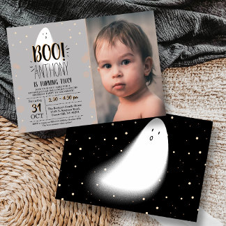 Modern Little Boo! Halloween 2. Geburtstags-Foto Einladung