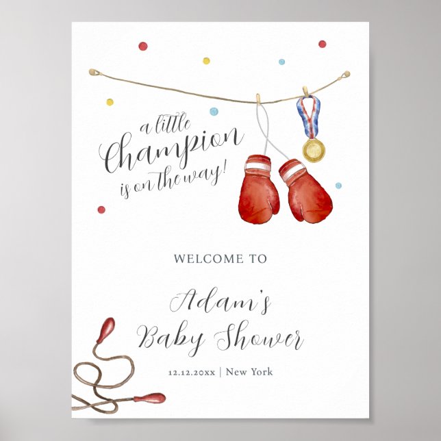 Modern Little Champion Boxing Baby Shower Welcome Poster (Vorne)
