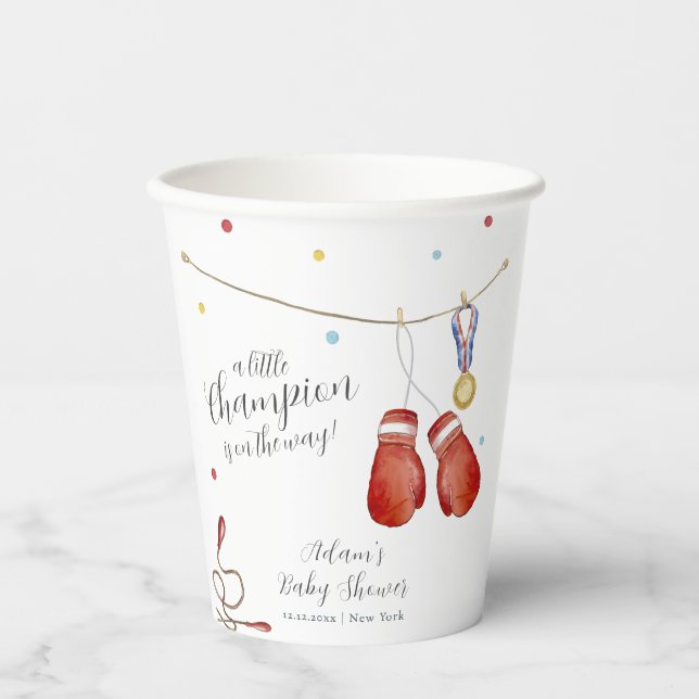 Modern Little Champion Boxing Sport Baby Shower Pappbecher (Vorderseite)