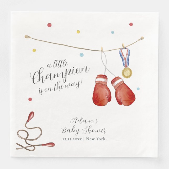 Modern Little Champion Boxing Sport Baby Shower Serviette (Vorderseite)