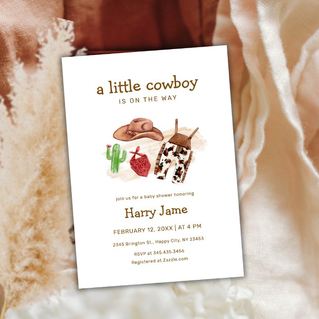 Modern Little Cowboy Western Cactus Baby Shower Einladung (Modern Little Cowboy Western Cactus Baby Shower Invitation)