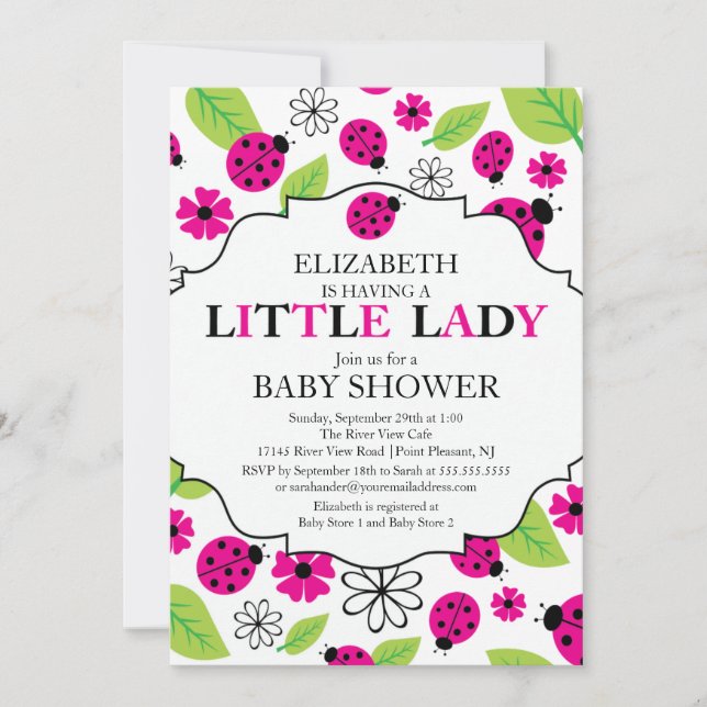 Modern Little Lady Pink Ladybug Babydusche Einladung (Vorderseite)