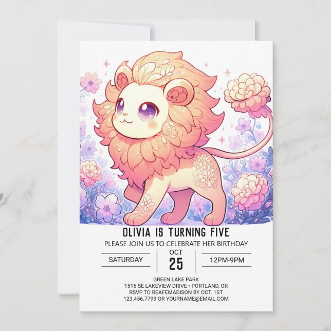 Modern Little Lion Digital Geburtstag Einladung (Vorderseite)