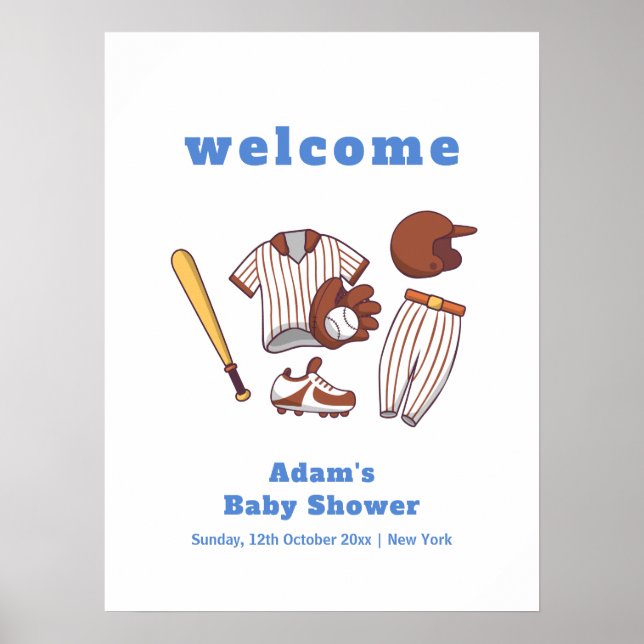 Modern Little Slugger Baseball Baby Shower Welcome Poster (Vorne)