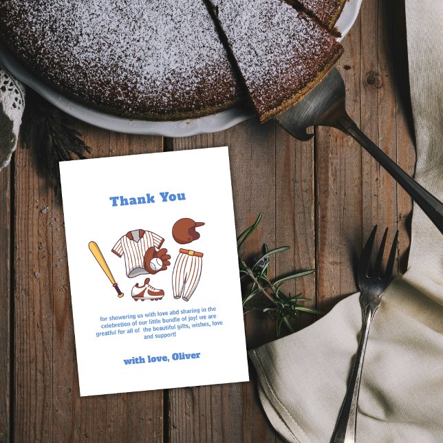 Modern Little Slugger Baseball Boy Baby Shower  Dankeskarte (Modern Little Slugger Baseball Boy Baby Shower Thank You Card)