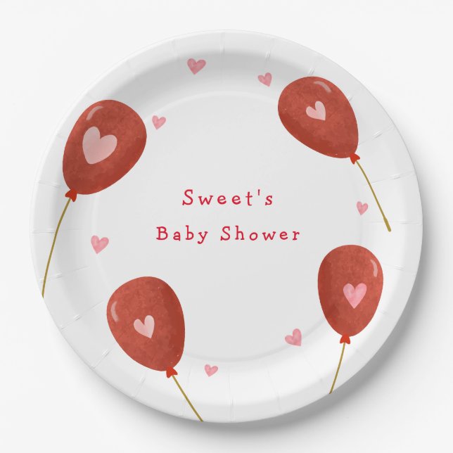 Modern Little Sweetheart Balloon Baby Dusche Pappteller (Vorderseite)