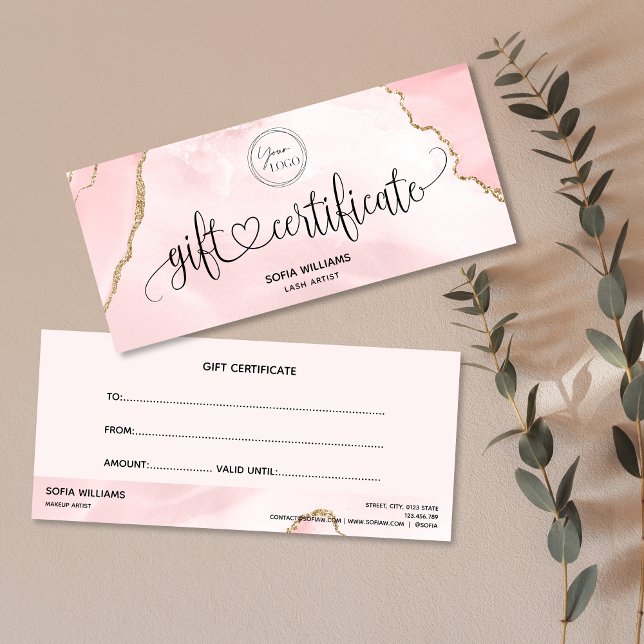 Modern Logo Blush Pink Agate Certificate Geschenkk (Von Creator hochgeladen)