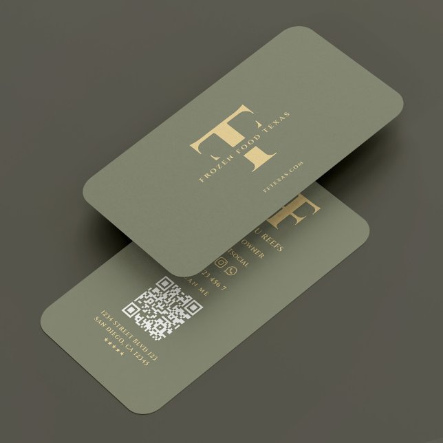 Modern Logo F T Monogram Sage Green Visitenkarte (Modern Logo F T Monogram Sage Gold Business Card
)