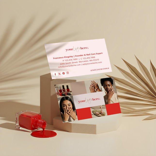 Modern Logo Nail Beauty Salon Foto Grid Collage Visitenkarte (Modern Logo Nail Beauty Salon Photo Grid Collage Business Card)