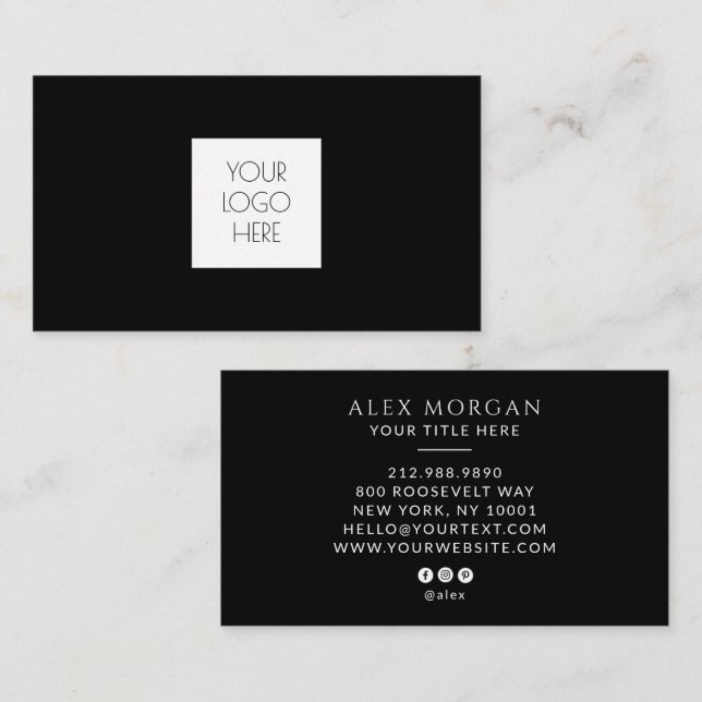 Modern Logo Professional Schwarz Visitenkarte (Vorne/Hinten)