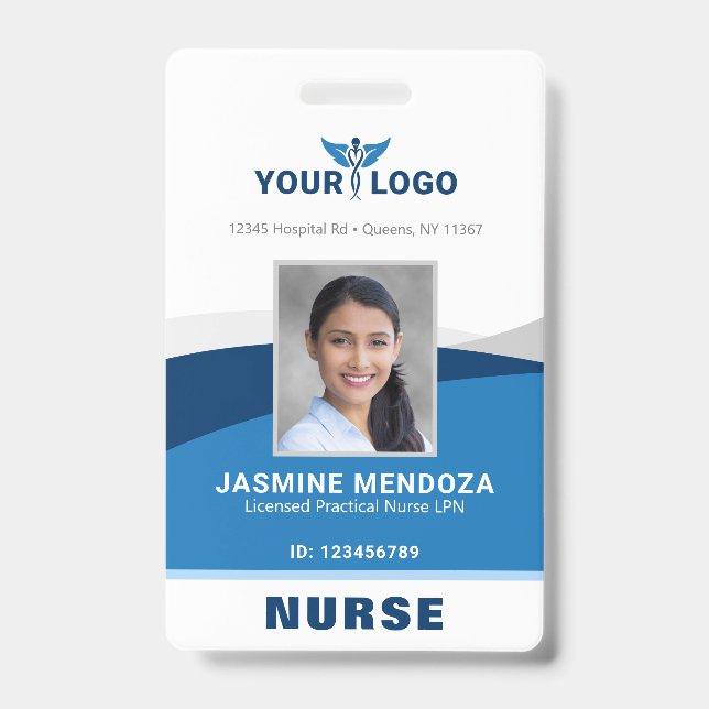 Modern Logo Template Mitarbeiter Foto Name Nurse I Ausweis (Vorderseite)