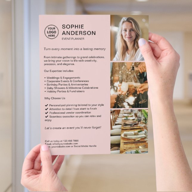 Modern Logo White Event Planner Rosa Werbung Flyer (Modern Logo White Event Planner Pink Promotional Flyer)