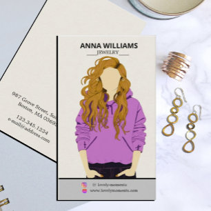 Modern Long Curly Blond Hair Girly Earring Visitenkarte