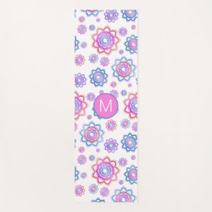 Modern Lotus Monogram Pink Pastellgrün Muster Yogamatte