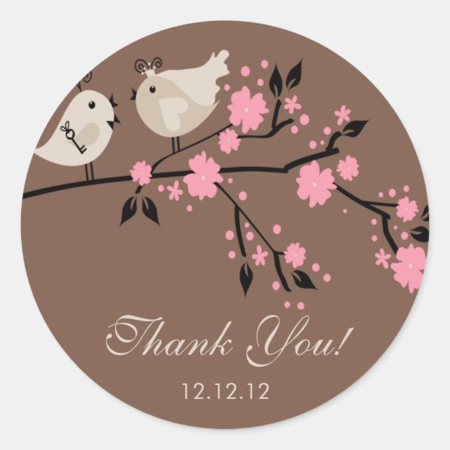 Modern Love Birds Brautparty Danke Stickers (Vorderseite)