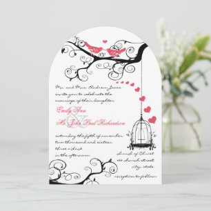 Modern Love Birds Rosa Wedding Einladung