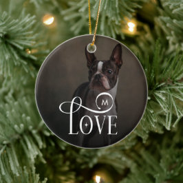 Modern Love Custom Dog Pets Photo Monogram Keramik Ornament