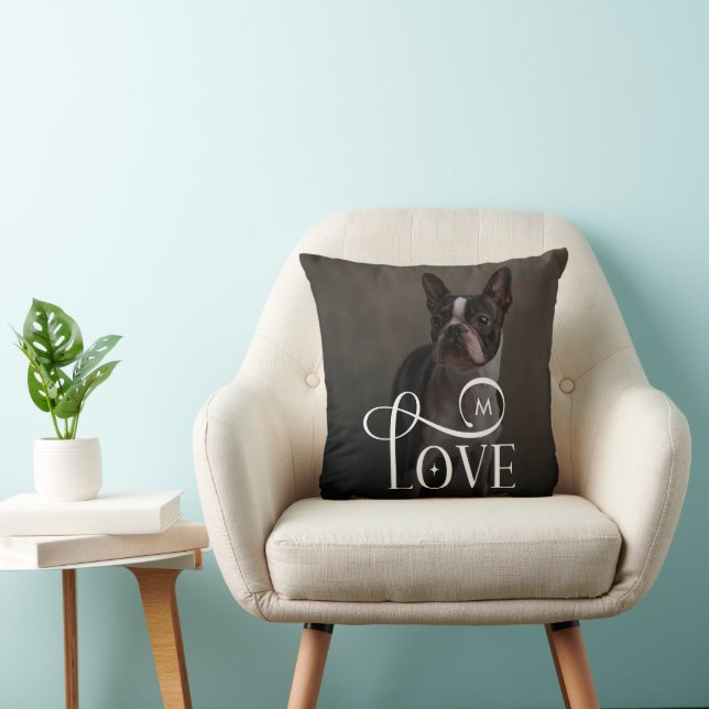 Modern Love Custom Dog Pets Photo Monogram Kissen (Stuhl )