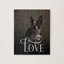 Modern Love Custom Dog Pets Photo Monogram Puzzle